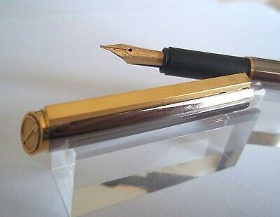 dunhill MAGNIFIQUE STYLO PLUME DE PRESTGE DUNHILL ACIER BROSSE PLUME OR D49 