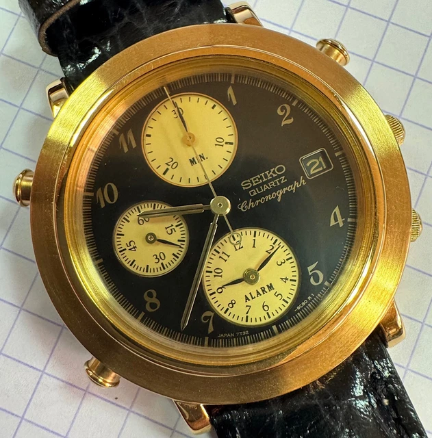 Montre Seiko Vintage 7T34-8A00 – Chronographe Alarme – Années 80 – Neuf Avec étiquettes