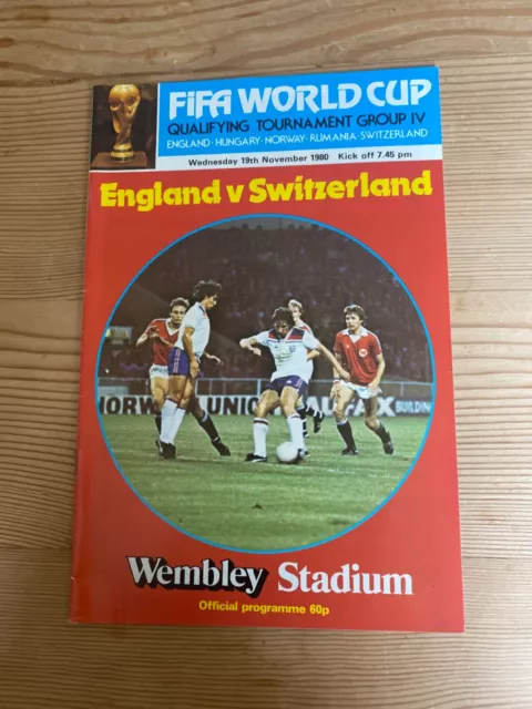 England v Switzerland World Cup Qualifier 19th November 1980