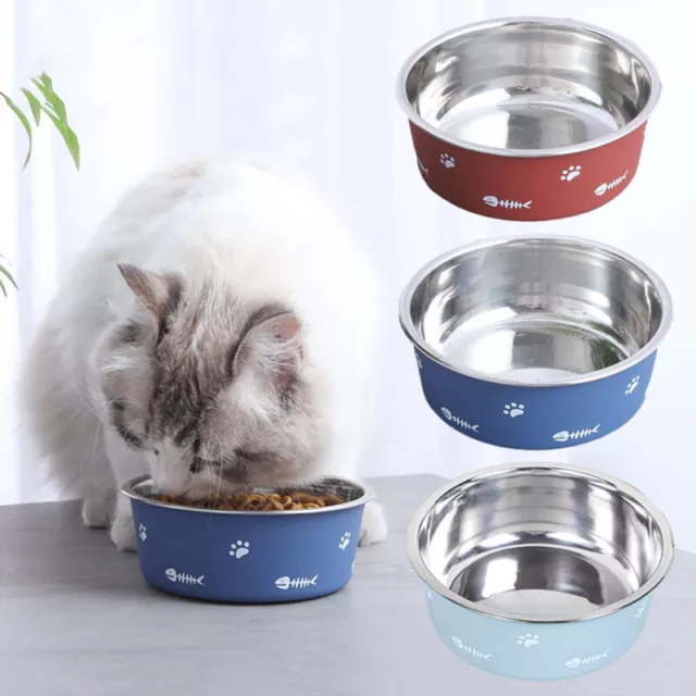 Dog Pet Feeding Water Bowl Stainless Steel Non Slip Dish Cat Food Bowl NEW