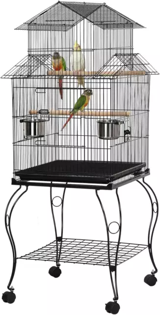 Cage Oiseaux Sur Roulettes Perroquet Canari Exterieur 59 X 59 X 139,5 Cm Avec Su