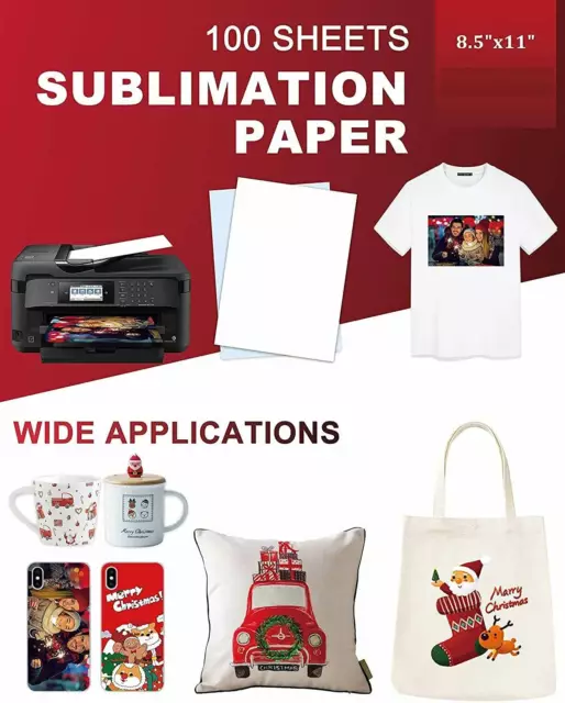 100 Sheets A4 Heat Sublimation Paper Transfer Paper for Inkjet T-Shirts Mugs US