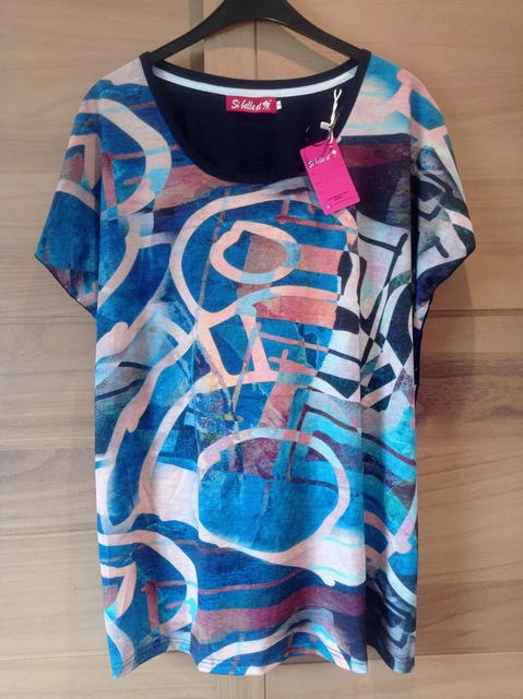 Tunic Femme Grande Taille 50/52 Si Belle Et - Marine, Patchwork Bleu Rouge Rose, Manches Longues, Neuf Avec étiquettes