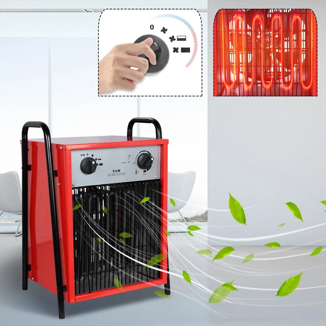 Elektroheizer Bauheizer 9kW IPX4 Heizlüfter Elektroheizung Heizgerät Heizung Rot