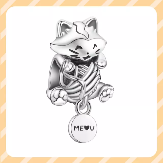 Authentic Kitten with a Ball of Yarn 925 Sterling Silver Women Bracelet Charm