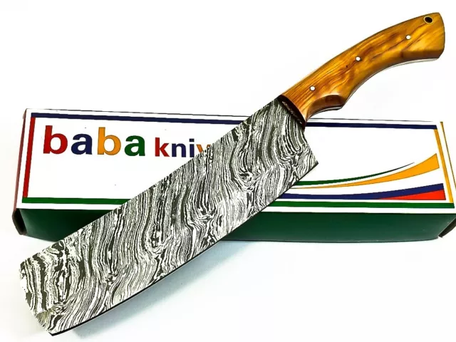 11.85" Handmade Damascus Steel Chopper Skinner Hunting Knife Olive Wood Handle
