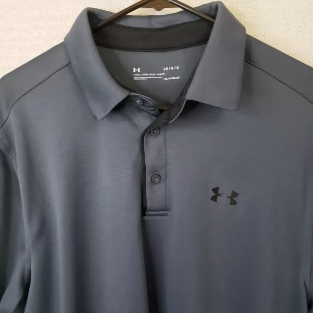 UNDER ARMOUR HEATGEAR Size Large Gray Polo Shirt Short Sleeve Loose Fit ...