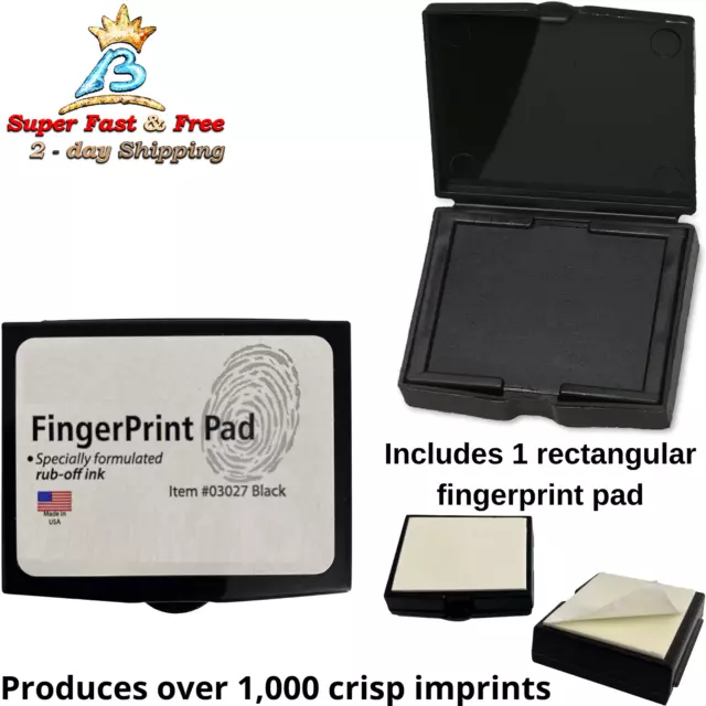 Quick Dry Finger Print Pad With Fingerprint Pad Paper Black Inkless No Smear USA