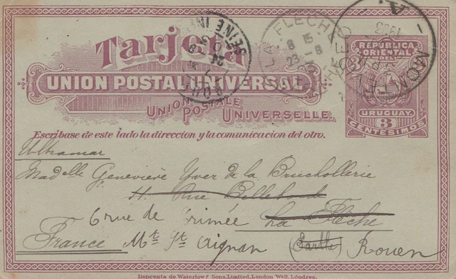 Uruguay 1903: post card Montevideo to Rouen
