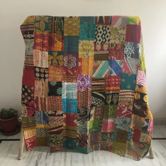 Vintage Patchwork Kantha broderie double couverture jeter Boho Hippie couvre-lit