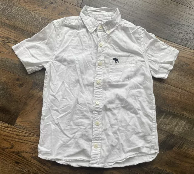 Boys Abercrombie Kids White Oxford Short Sleeve Button Down Shirt Size 7/8