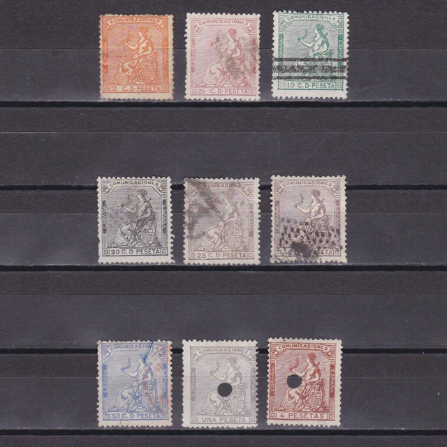 SPAIN 1874, Sc #191-199, CV $49, Used