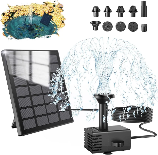 Fontana Solare SZMP Per Laghetto - Con Pannello In Vetro E 10 Ugelli, 9.84ft