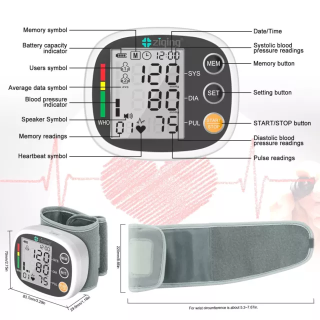 Digital Tensiómetro Muñeca Medidor Monitor de Presión Arterial Deteccion 2