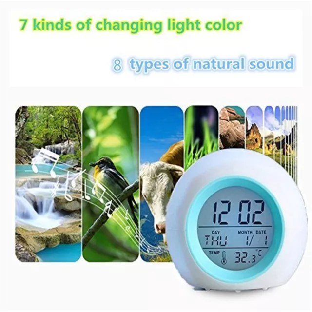 Alarm Clock LED Wake Up Light Digital Clock With Temperature Display & Sound /