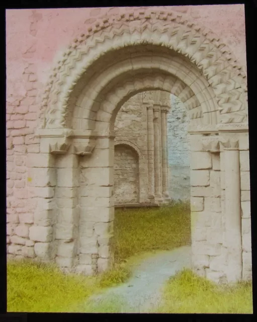 Glass Magic Lantern Slide NORMAN DOORWAY LUDLOW CASTLE DATED 1924 PHOTO ENGLAND