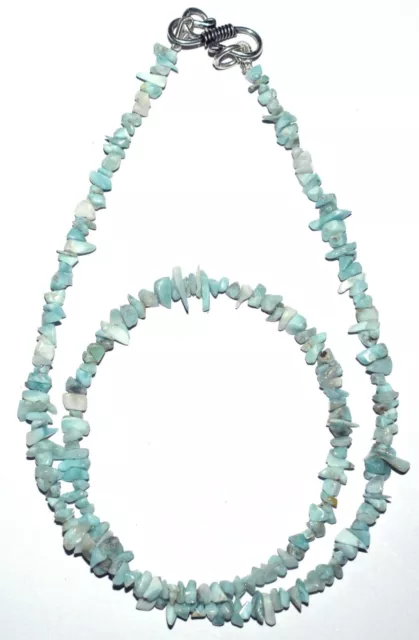 Natural Sky Larimar Stone 4-6 mm Beads 925 Fine Silver 20" Strand Necklace SS545