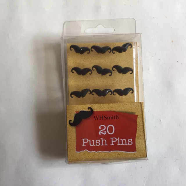 Novelty Moustache Push Pins Pack Of 20 For Memo Boards & Cork Boards New