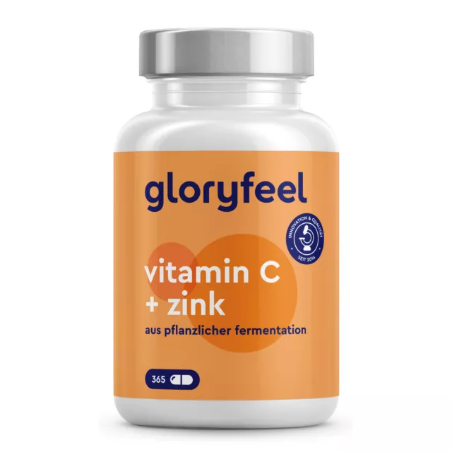 Vitamin C (gepuffert) + Zink - 365 Kapseln - 100% vegan, pflanzlich fermentiert