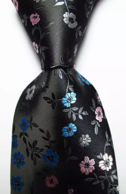 New Classic Floral Gray Pink Blue JACQUARD WOVEN 100% Silk Men's Tie Necktie