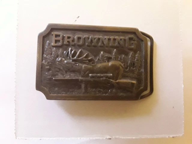 Browning Guns Belt Buckle # XR86 1977 Gun & Moose Image Vintage Belt Buckle