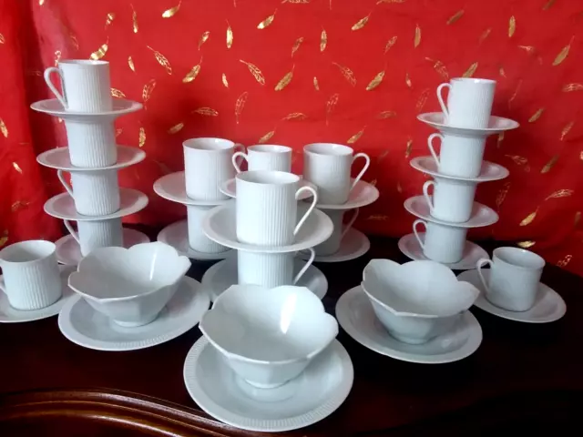 Vintage Arzberg Porcelain Espresso&Coffee Cups Saucers Ribbed Design Germany