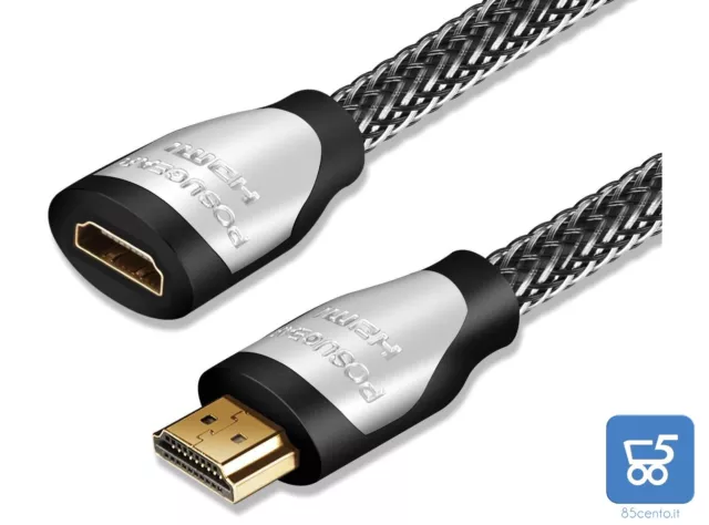 Cavo di Prolunga HDMI Maschio Femmina 2 Metri Nylon Intrecciato Ultra HD 4K 3D