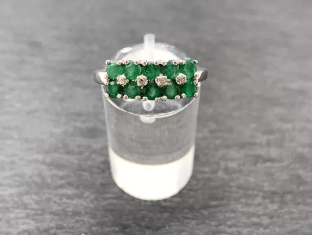 925/- Silberring mit Smaragden und Diamanten, 0,04ct, Gr. 54, Antik, Handarbeit