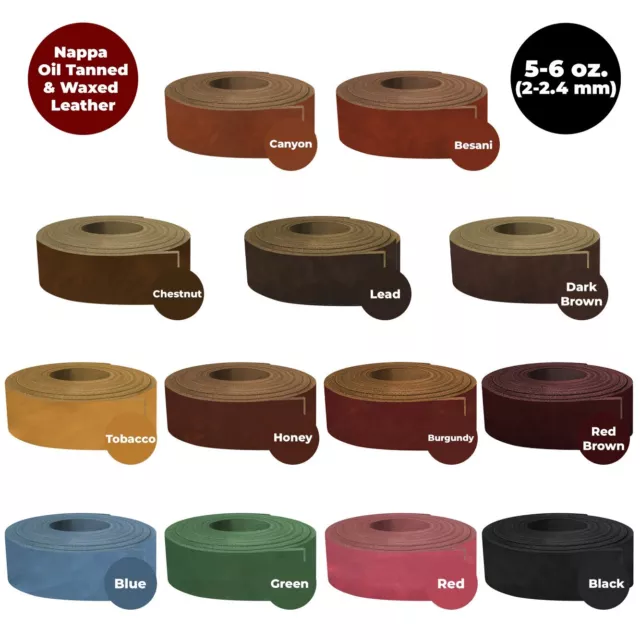 ELW 5-6 oz (2-2.4mm) Nappa Oil tanned & Waxy Finish Leather Belt 50" Straps