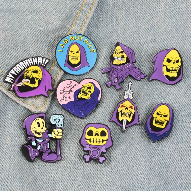 Skeletor Solapa Pins Broche Pecho Cabeza Cráneo Insignia Halloween Joy <