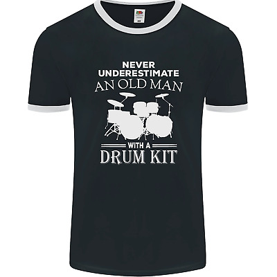 Old Man Drumming Drum Kit Funny Drummer Mens Ringer T-Shirt FotL