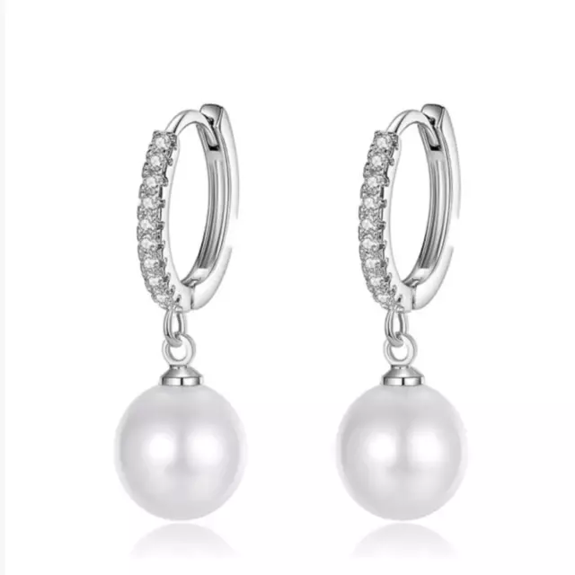 Silver, Gold Plated Pearl Dangle Dropp Hoop Earrings For Women Fashion Jewelry