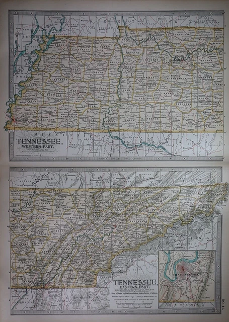 Old 1897 Century Atlas Map ~ TENNESSEE ~ (12x18) ~ Free S&H #272