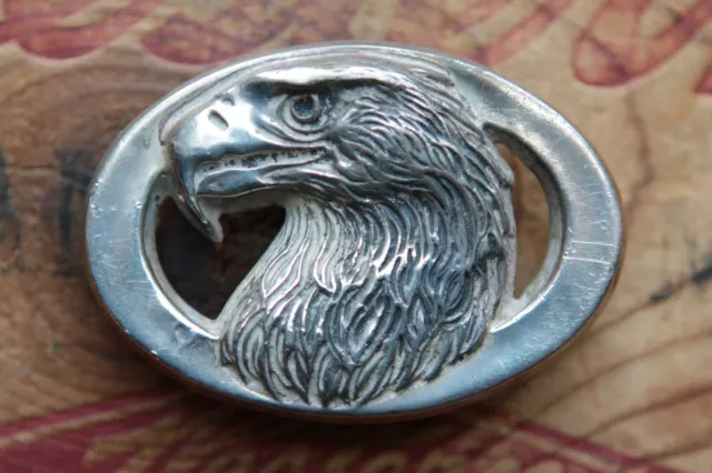 Vintage Hand Made Sterling Silver Cast Eagle Head Western Belt Buckle