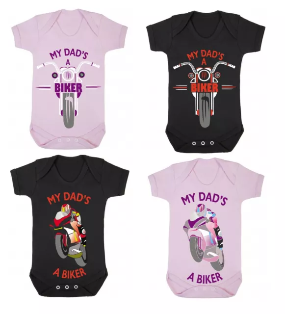 My dad a biker sports classic bike black pink romper bodysuit baby boy girl