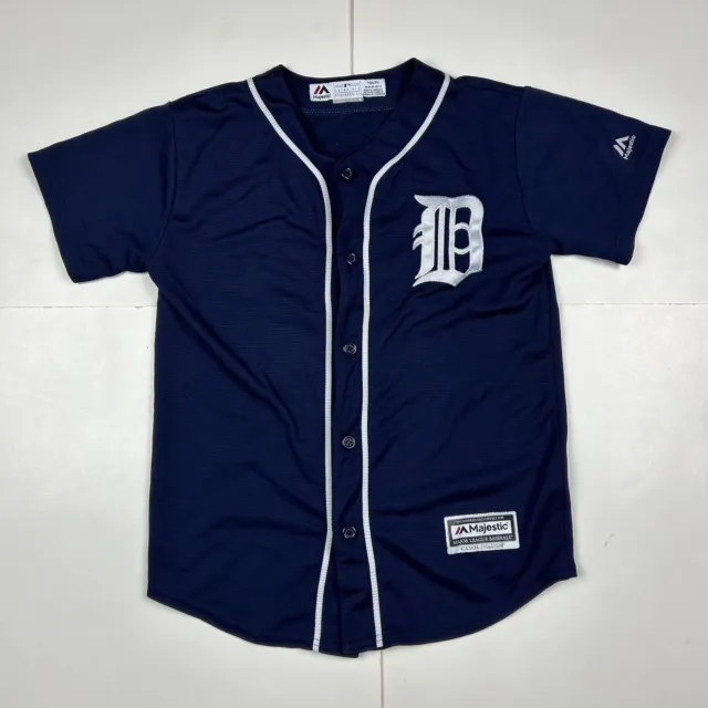 Detroit Tigers Baseball Jersey Majestic Blue Alternate Cool Base Youth Sz Large