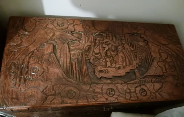 Vintage Chinese Carved Camphor Chest original from Hong Kong 