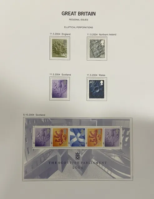 GB Stamps 2004 Regional Issues (4 off) plus 1 Scotland M/S MNH. (Davo Page R15)