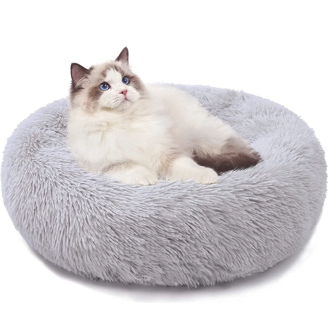 Donut Plush Pet Dog Cat Bed Fluffy Soft Warm Calming Bed Sleeping Kennel Nest