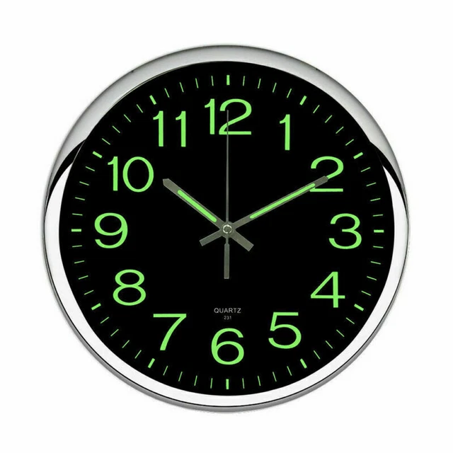 LARGE WALL CLOCK Glow In Dark Silent Quartz Indoor Outdoor Luminous