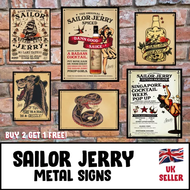 Rustikale Retro SEELOR JERRY GEWÜRZT Rum inspirierte Metallbar ZINN Plakette Mann Höhle SCHILD