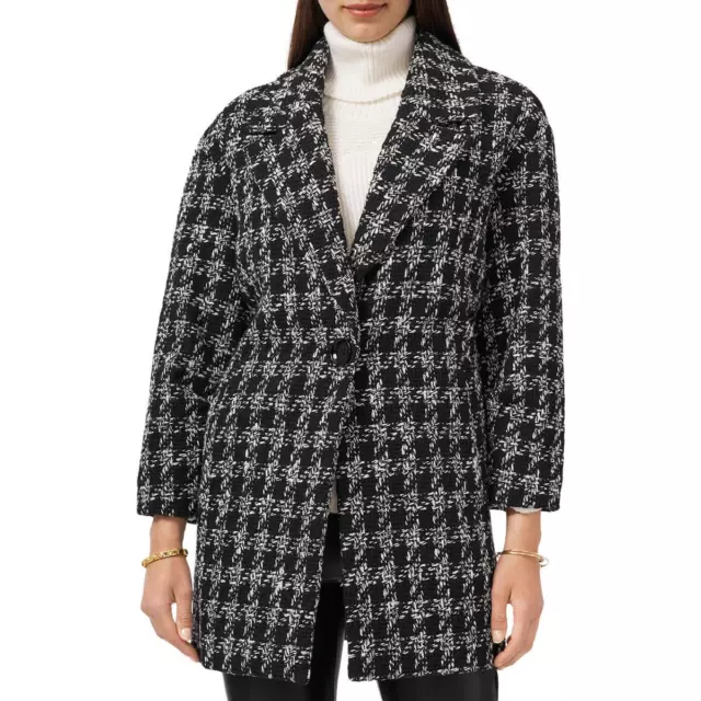 Vince Camuto Womens Black Houndstooth Collared One-Button Blazer M BHFO 9290