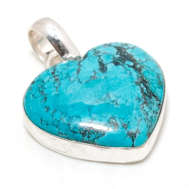 925 Sterling Silver Tibetan Turquoise Gemstone Handmade Pendant Jewelry 2.0"
