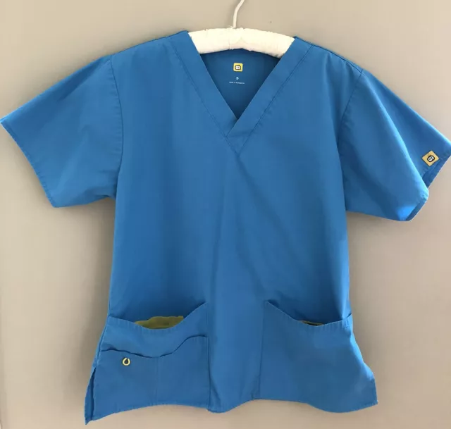 Wonder Wink Size Small Wonder Work Nurse Scrub Women's V-Neck Top Turquoise Blue