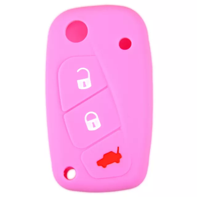 Rose Silicone Coque Housse clé 3 boutons pour Fiat Punto Ducato Panda Key Cover