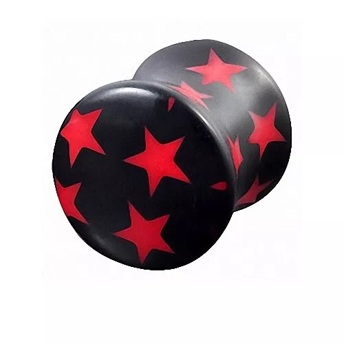 Flesh Oreille Tunnel Plug Noir Bouchon Piercing Plastique Retainer Étoiles Rouge