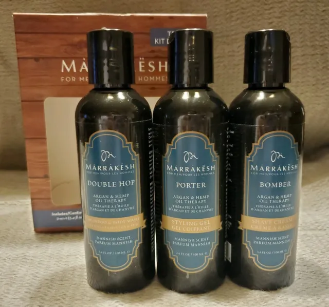 Marrakesh For Men 3pc Travel Kit 2N1 Shampoo/Body Wash, Styling Gel, Shave Cream