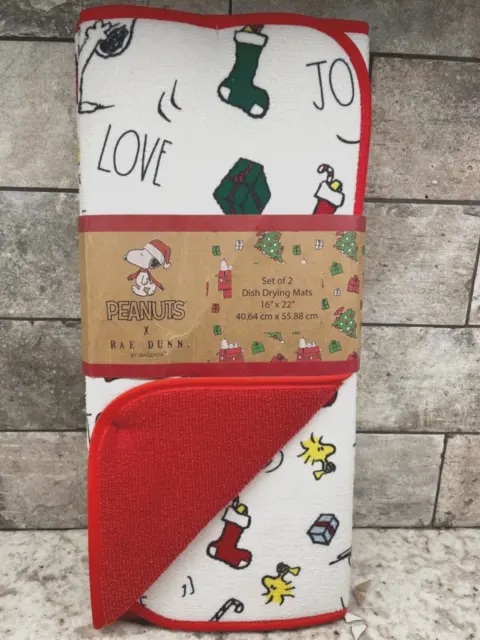 Peanuts x Rae Dunn by Magenta Snoopy Holiday Christmas 2 Pack Dish Drying Mats