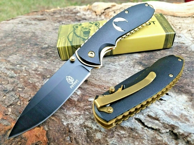 Black Gold Wolf Thumb Stud Pocket Knife 3CR13 EDC Hunting Camping Fishing👀