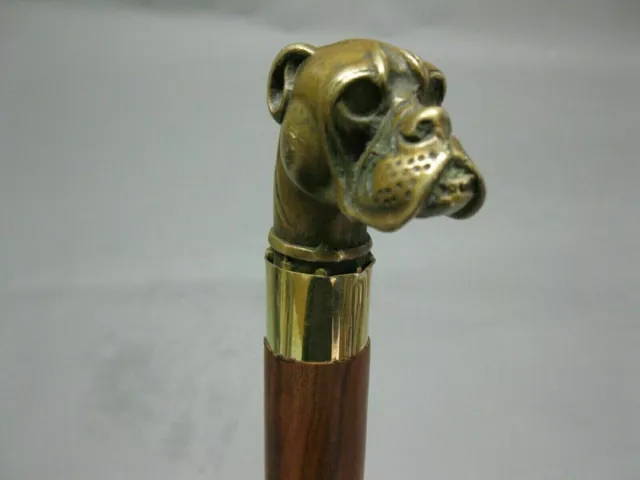 Victorian brass dog head handle vintage wooden designer walking stick  cane gift